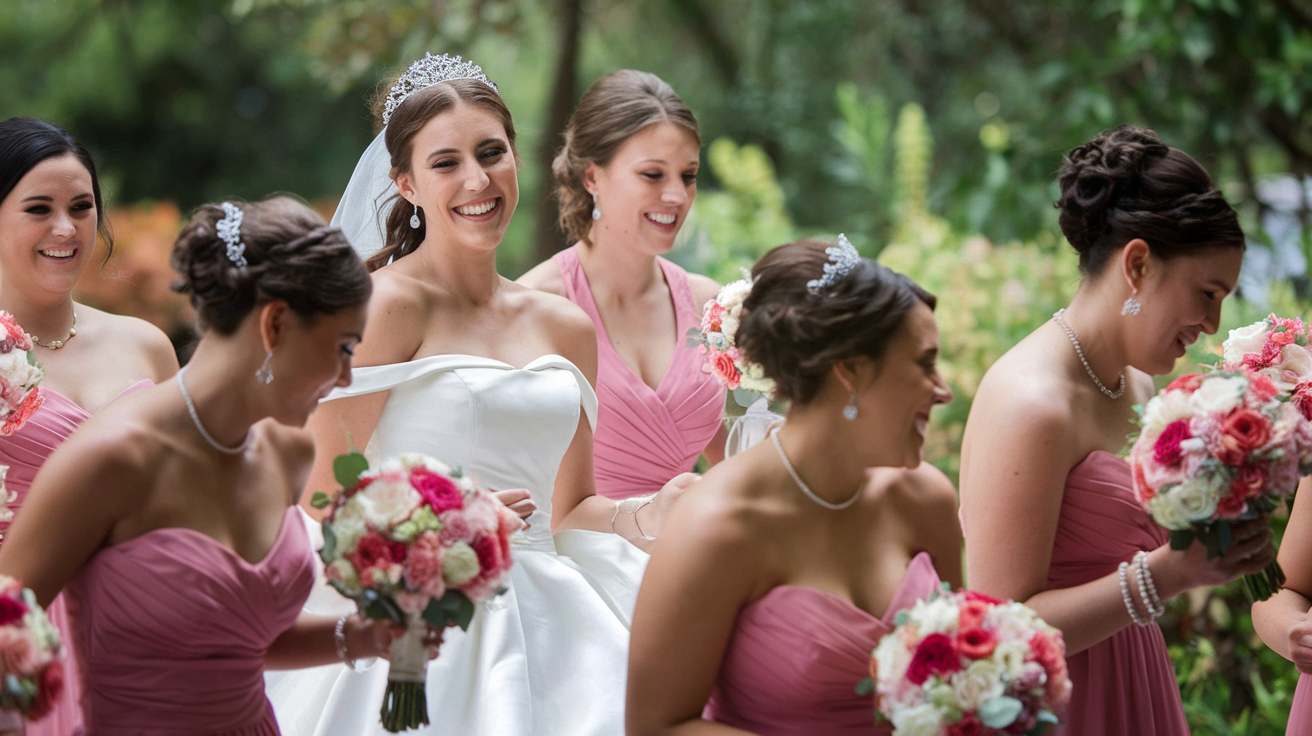 12-Month Wedding Timeline 2 bride with her bridesmaids walking to a photoshoot
