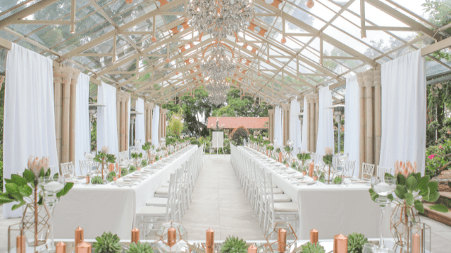 Changing Your Wedding Venue 4 Elegant glass-roofed wedding reception setup