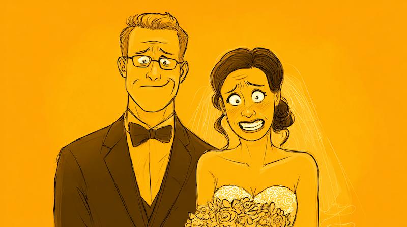 Getting married? Here's How to Avoid Wedding Planning Anxiety! 3 Couple in wedding attire, vibrant background