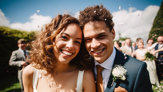 What Makes A Wedding Successful? Unveil The Magic 3 Smiling newlywed couple in confetti after outdoor ceremony, close friends cheering behind them on a sunny day.