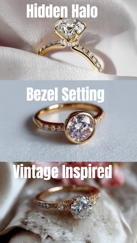 Non-Traditional Engagement Rings: Say Yes To A New Trend 7 Hidden halo, bezel setting, and vintage inspired engagement rings featuring diamond details and unique elegant design styles