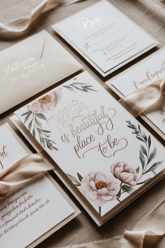 Elegant floral wedding invitation suite