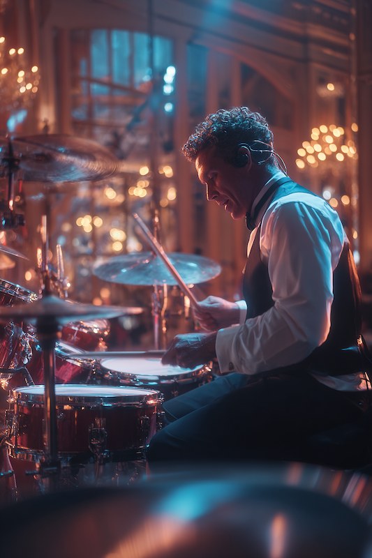 Drummer performing at a wedding.