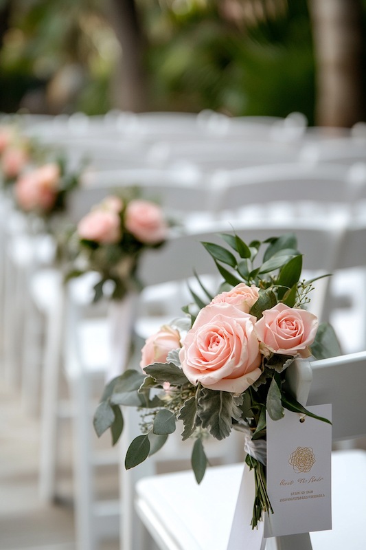 Elegant floral arrangements on chairs