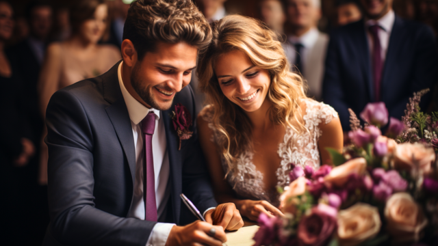 Mastering the Wedding Ceremony Order of Events: The Ultimate Outline 5 bride and groom signing marriage license