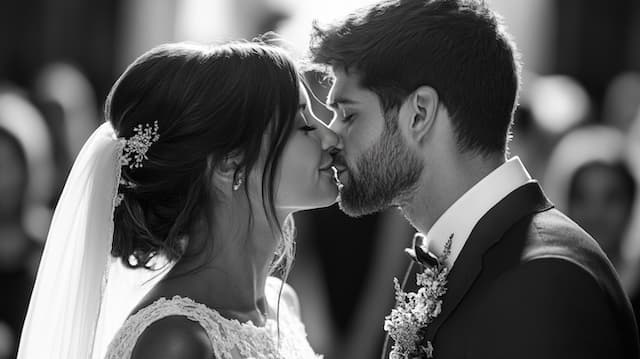 First Kiss a a married couple Bride and groom sharing their first kiss as a married couple during the ceremony