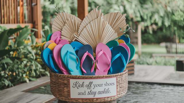 23 Beach Wedding Ideas for the Perfect Oceanfront Celebration 7 Basket with Flipflops for Beach Wedding