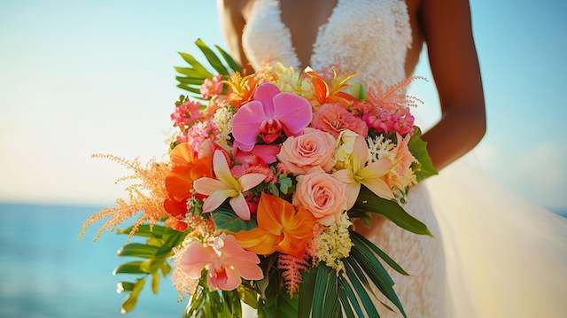 23 Beach Wedding Ideas for the Perfect Oceanfront Celebration 3 Beach Wedding Ideas Tropical Flowers and Greenery