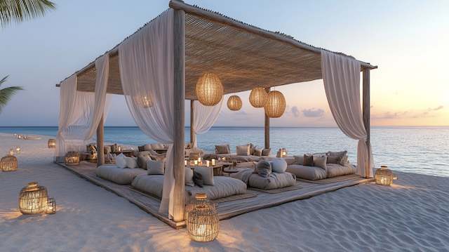 23 Beach Wedding Ideas for the Perfect Oceanfront Celebration 21 Canopy Lounge Area
