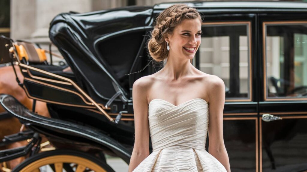 Twisted Side Updo Bride wearing a twisted side updo, styled with an asymmetrical and chic design that adds creativity and elegance to her look