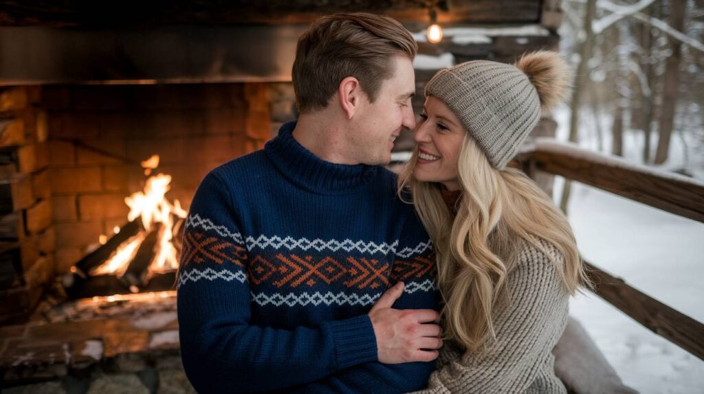 newly engaged couple Cozy Cabin Backdrop newly engaged couple Cozy Cabin Backdrop