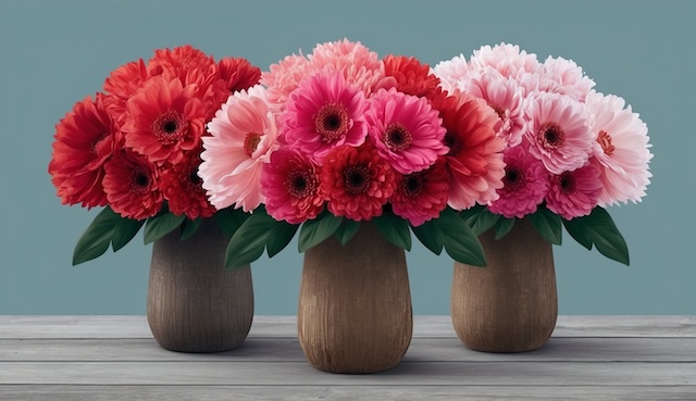 Alternative Bouquet Ideas Vibrant gerbera daisy bridal bouquets in shades of red, fuchsia, and blush pink for a cheerful and modern wedding look