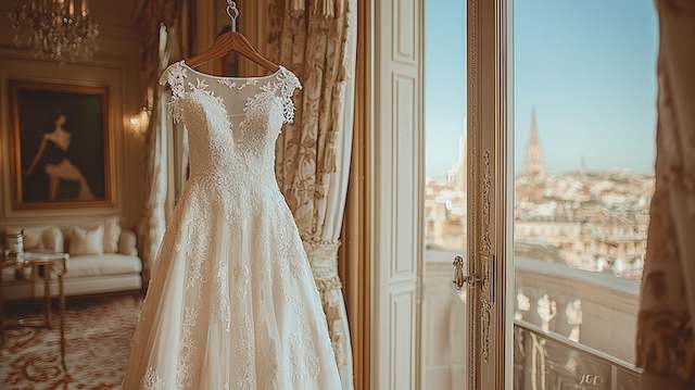 wedding dress Elegant wedding dress by the window