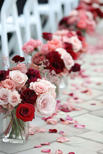 Aisle Lined with Red and Pink Blooms Aisle Lined with Red and Pink Blooms