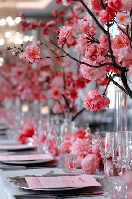 Centerpieces with Cherry Blossoms and Peonies Centerpieces with Cherry Blossoms and Peonies