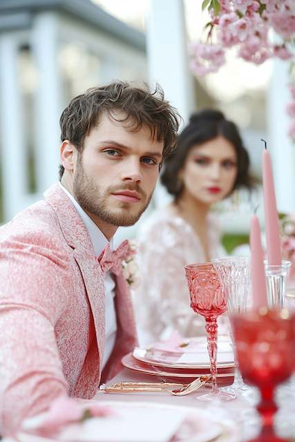 Cherry-Inspired Bridal and Groom Outfits Cherry-Inspired Bridal and Groom Outfits