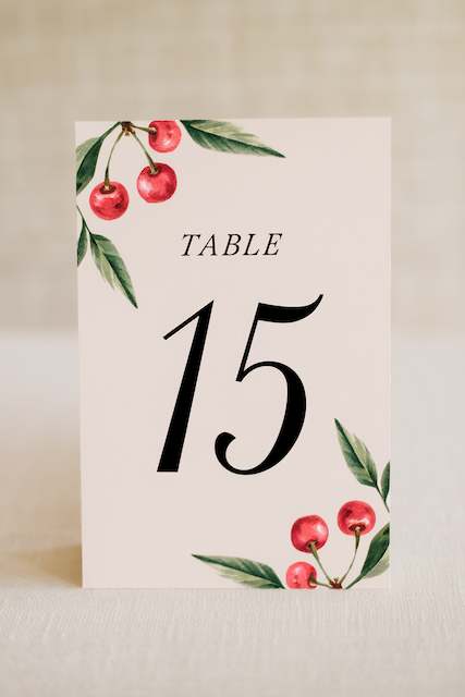 Hand-Drawn Cherry Table Numbers Hand-Drawn Cherry Table Numbers