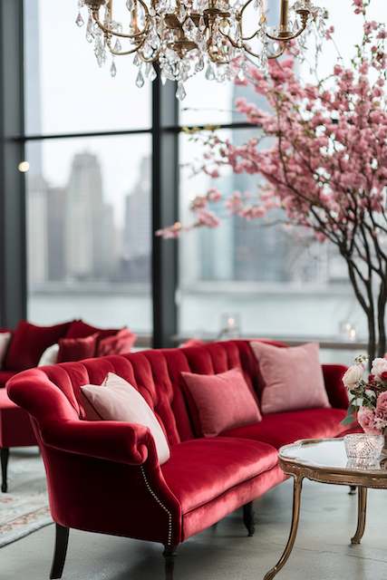 Vintage Lounge Area with Red Velvet Seating Vintage Lounge Area with Red Velvet Seating