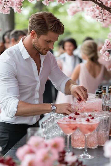 bartender preparing cherry martinis bartender preparing cherry martinis
