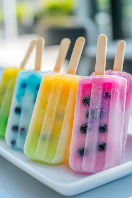 Bubble tea popsicles with popping boba inside Colorful layered popsicles with vibrant fruit tea shades and visible boba pearls — a playful, refreshing late-night wedding treat that adds a bright, modern touch to your reception.