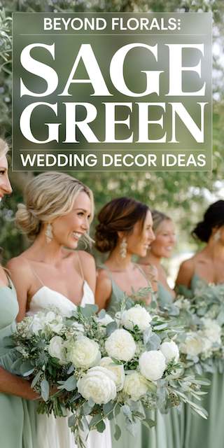 Beyond Florals Unique Sage Green Wedding Decor Ideas Bridesmaids in sage green dresses holding white and green floral bouquets at an outdoor wedding