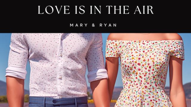 love is in the air image of a couple holding hands showcasing their outfits with the text love is in the air highlighting their connection and joy