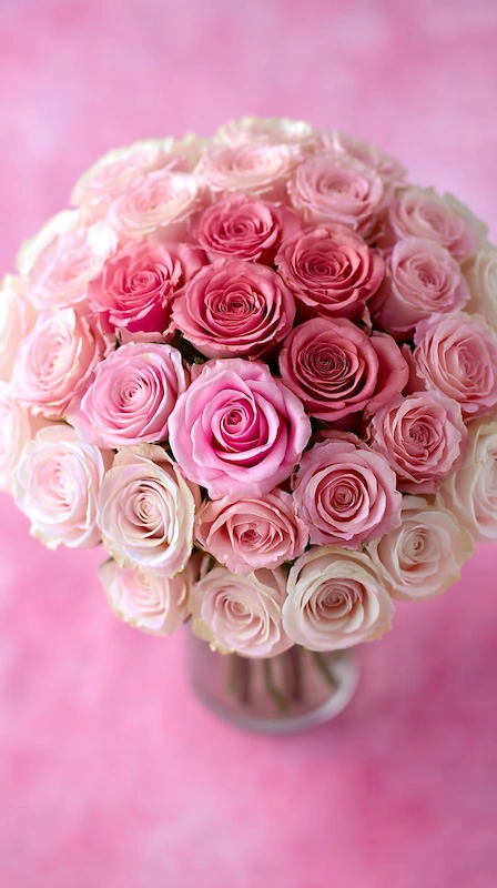 25 Pastel Wedding Theme Ideas That Look Modern and Fresh 17 Ombre pink rose wedding bouquet featuring blush, soft pink, and deeper rose tones arranged in a rounded design
