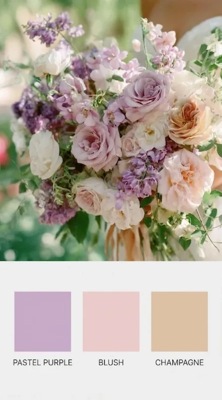 25 Pastel Wedding Theme Ideas That Look Modern and Fresh 4 Pastel purple blush and champagne wedding bouquet with garden roses soft greenery and romantic outdoor bridal styling