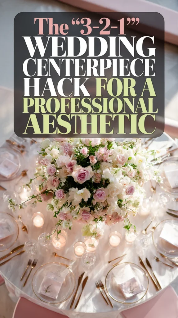 Wedding Centerpiece Ideas for Round Tables (3-2-1 Formula) 3 Overhead view of elegant wedding table with lush blush and white floral centerpiece, glowing votive candles, and refined place settings