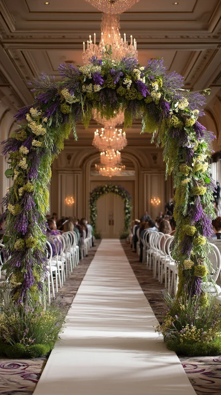 herb-garden-wedding-ceremony-arch-lavender-greenery-ballroom-white-aisle-runner.webp