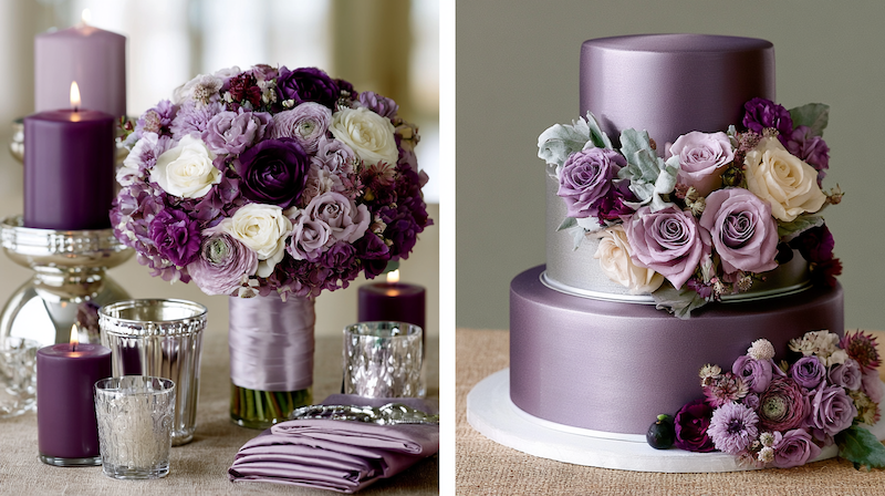 Wedding Decor 9 Plum and lavender wedding inspiration with purple florals, satin cake, candlelight, and romantic silver accents