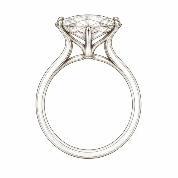 Marquise Engagement Rings: The Vintage Cut With Main-Stage Energy 9 Side-view sketch of a cathedral setting marquise ring, metal arches rising from the band to lift the stone up high